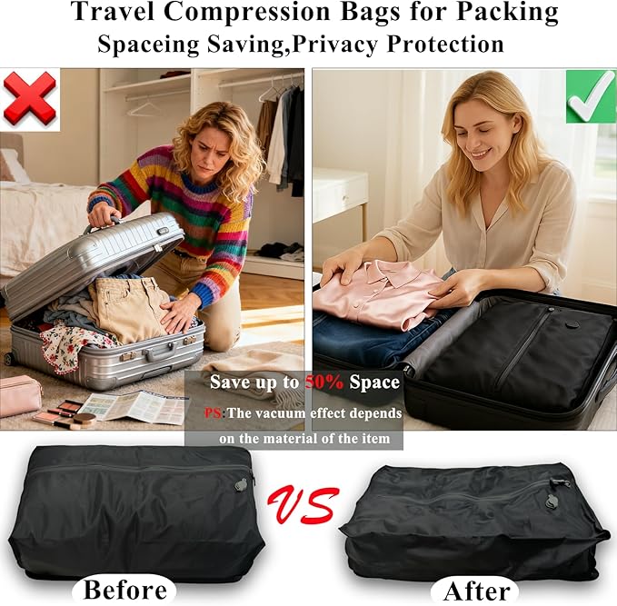 Travel Vacuum Bags with Pump 33L(21.65x15.75x5.91") Large Size IP67 Reusable Space Saver Compression Packing Storage Organizer Cube for Luggage CarryOn Suitcases & Backpack (Black-1 Bag)