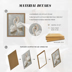 Framed White Swan Canvas Wall Art – Vintage Romantic Swan Oil Painting, Simple Rustic Animal Art Prints, Classical Artwork Wall Decor for Living Room Bedroom Office – 16x24in