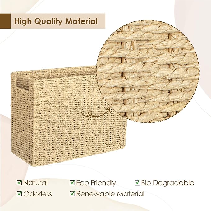 AELS Woven Natural Fibre Magazine Holder, Magazine Rack Floor, Hand-woven Magazine Organizer, Natural Paper Rope Magazine Basket with Handles, Boho Modern Farmhouse Book Basket, Newspaper Holder