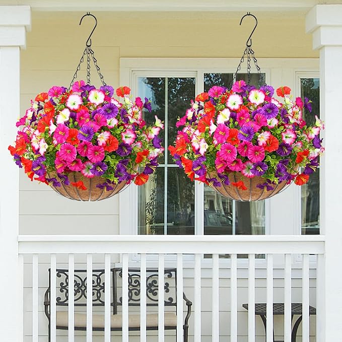 MARTINE MALL 24 Bundles Look Real Artificial Flowers for Outdoors, Realistic Fake Outdoor Flowers, UV Resistant Silk Petunia Flowers for Outside Faux Flowers Plants for Outdoor Porch, Mix Colors