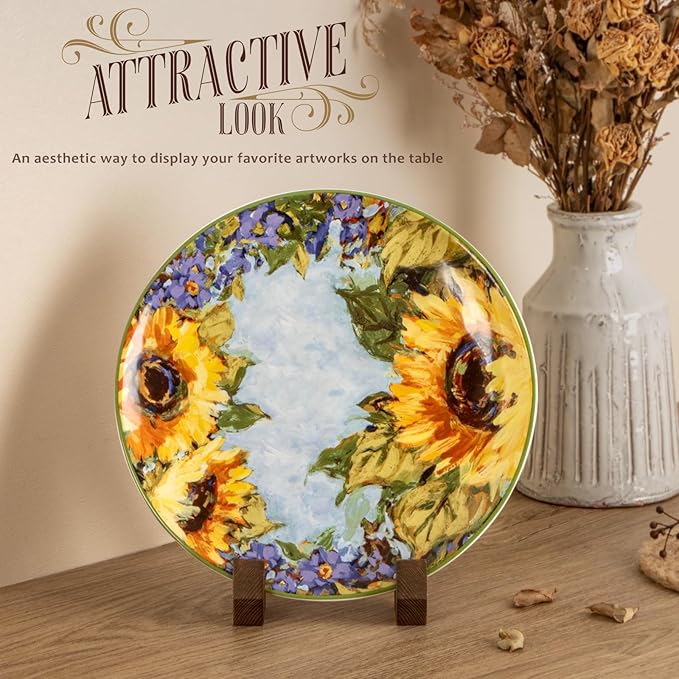 ANBOXIT Plate Display Stand, 3 Pack 6 Inch Plate Holder for Displaying, Decorative Picture Frame Dish Photo Plaque Platter Wood Stand