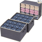 3 Pcs 12 Cell Large Size Pants Organizers for Clothes, Jeans, Sweater, T-shirt, Dress Stackable for Wardrobe Closet Drawer Organizer Storage Bin Container, Dark Grey
