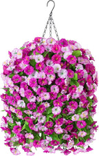 Artificial Fake Hanging Flowers Basket for Spring Decor, Faux Silk Flower in Planter for Summer, Outdoor Artificial Floral for Home Porch Yard(Double Lotus)