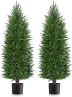 6FT Artificial Topiary Cedar Plants Outdoor, Faux Pine Trees UV Resistant and Potted, 72 Inch Tall Fake Shrubs Evergreen for Front Porch Decor Set of 2