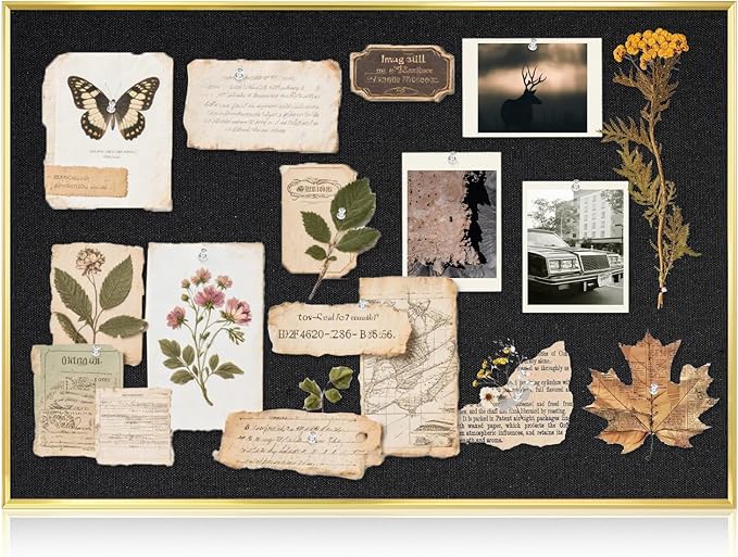 Linen Bulletin Board 30" x 20", Black Fabric Pin Board with Gold Aluminum Frame, Decorative Vision Board for Home Office, Bedroom & Dorm Wall Decor, Includes 10 Push Pins