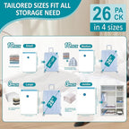 Cozy Essential Travel Vacuum Storage Bags with Rechargeable Cordless Electric Pump, Space Saver Bags for Luggage, Suitcase, Carry-On, for Clothes, Blankets, Comforters, Pillows, 26 Combo