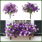 INQCMY Artificial Flowers for Outdoors Fake Plants Spring Decoration, 12 Bundles Faux Petunias UV Resistant Realistic Silk Flower for Outside Planters Patio Porch Yard Window Box (Double Purple)