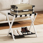 Fully Assembled Luggage Rack, 26.77" Folding Suitcase Stand with Storage Shelf, Bamboo Luggage Stand for Guest Room, Bedroon and Hotel, Holds up to 165 lb, Fit Most Luggage Size, 1 Pack, White