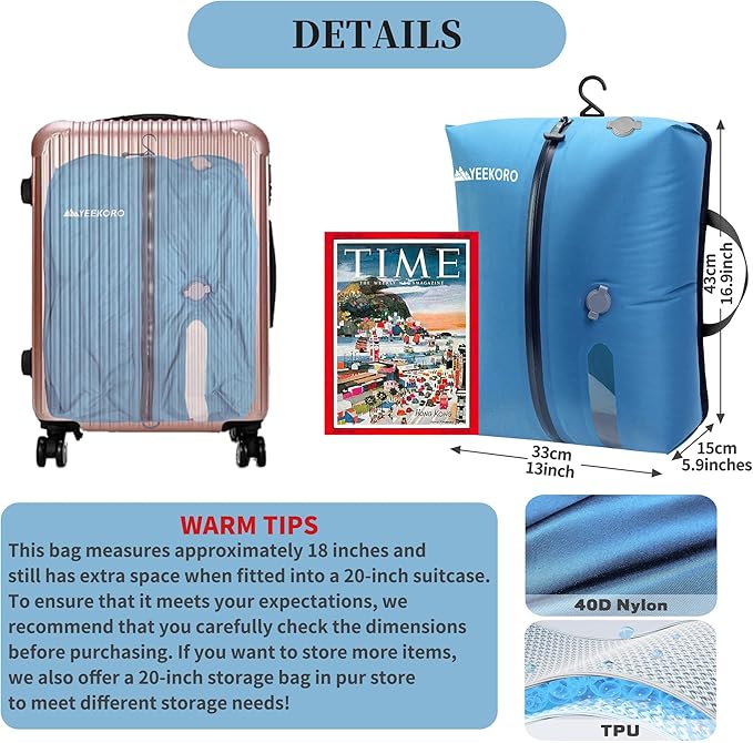 Vacuum Bags for Travel, Professional IP67 Reusable Vacuum Compression Bags for Travel Suitcases and Backpack, Durable Space Saver Bag (2 PACK, No Pump)