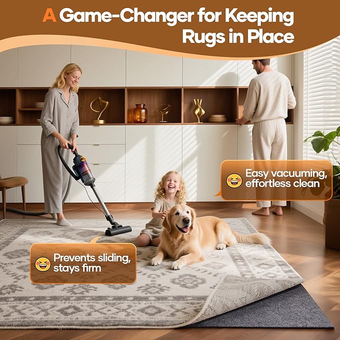 Veken Non Slip Cushioned Rug Pad Gripper 6 x 9 Ft, Felt and Silicone Backing, 1/4 inch Thick Carpet Liner for Hardwood Floors and Finishes, Under Area Rugs Anti Skid Mat, Keep Rugs Safe and in Place