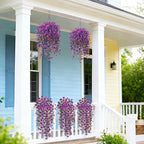 2Pcs Fake Hanging Flowers for Outdoor Decoration Artificial Hanging Flowers Realistic Daisy Plants UV Resistant, Faux Silk Flower for Porch Patio Window Sill Outside Decor(Purple Deep Purple)