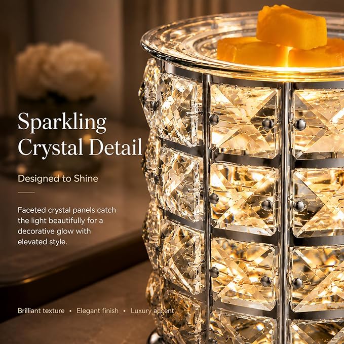 Wrought Iron Crystal Wax Melt Warmer Electric Oil Burner Wax Melt For Home, Kitchen, Living Room, Bedroom, SPA(Silver)