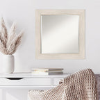 Amanti Art White Wall Mirror 25x25 Hardwood White Wash Square Bathroom Mirror for Wall Decor Living Room, Medium Country Rustic Wood Frame, Hangs Horizonally and Vertically, Bathroom Decor, Beveled