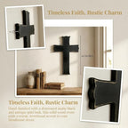 Black Wooden Cross Wall Decor, Religious Cross Gifts With Hook on Hanging Wall Or Table, Confirmation Cross Gift, Baptism Gifts, Rustic Home Church Room Crosses Décor, 10x6.5 IN