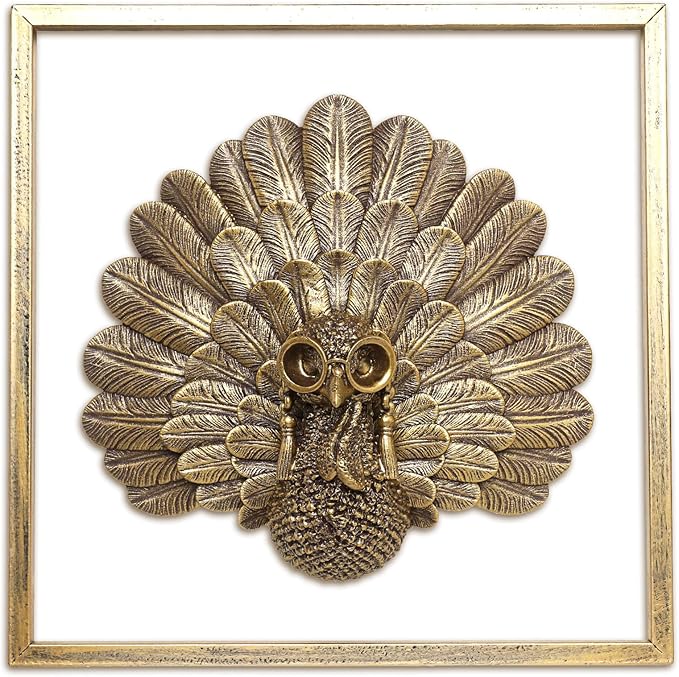Animal Heads Wall Decor ( Includes Metal Frame) Christmas Indoor Decor Resin Animals Sculptures Head Wall Hanging Thanksgiving Decoration Gold vintage Wall Sculpture for Living Room Bedroom Office(Turkey)