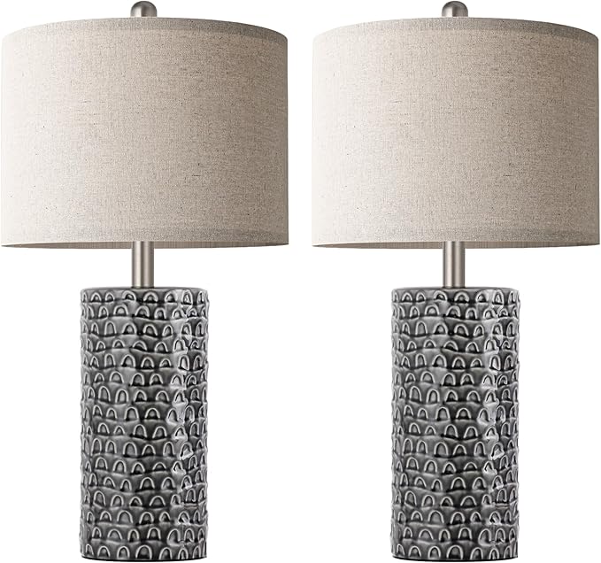 PARTPHONER 23" Modern Ceramic Table Lamp Set of 2, Table Lamps for Living Room, Rustic Farmhouse Bedside Lamps Nightstand lamp for Bedroom, Desk Lamp for End Table Home Decor Black