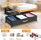 Under Bed Storage with Wheels, 2 Pack Under Bed Storage Containers with Dividers & Clear Lids, Under the bed storage Organizer Bins,Underbed Storage with Wheels for Clothes,Toys,Shoes (Black, 2 Pack)