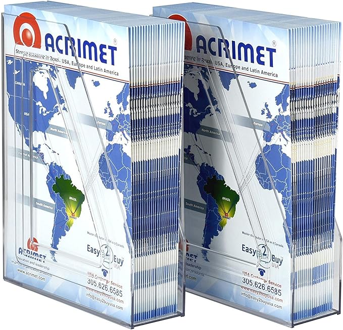 Acrimet Magazine File Holder Bin Storage, Vertical Rack for Documents, Folders and Mail, Durable Plastic Desk Organizer for Office & Home (Clear Crystal) (2 Pack)