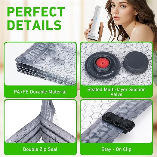 Vacuum Seal Bags for Clothing with Wireless Electric Pump - Travel & Home Use, 15 Pack Ideal Space Saver Vacuum Storage Bags, Ultimate Travel Vacuum Bags for Luggage