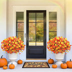 MARTINE MALL 12 Bundles Artificial Fall Mums Flowers for Outdoors, Faux Mums for Outdoor Planters, UV Resistant Fall Flowers Artificial for Outdoors Front Porch (Orange & Yellow)