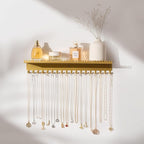 Necklace Holder Wall Hanging Organizer: Wall Mounted Jewelry Shelf with 56 Hooks and Tray, Display Hanger for Kids, Girls and Women, Gold & Metal