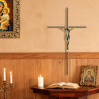 KUXBET Catholic Crucifix Wall Cross, 14 inch Metal Jesus Christ Cross, Handmade Hanging Wall Décor for Home, Religious Devout Give Faith Gift (14.0inch, Vintage)