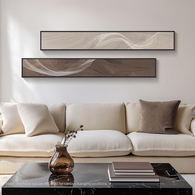 Large Framed Long Narrow Vertical Neutral Abstract Wall Art Set of 2, Beige Brown Modern Canvas Prints Paintings Artwork for Walls, Minimalist Pictures for Entryway Hallway Living Bedroom Wall Decor