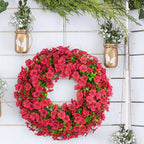 20 Inch Spring Summer Floral Wreath, Violet Artificial Silk Flowers with Green Eucalyptus Leaves, Farmhouse Faux Greenery Wreath for Front Door Outdoor Wall Wedding Home Decor