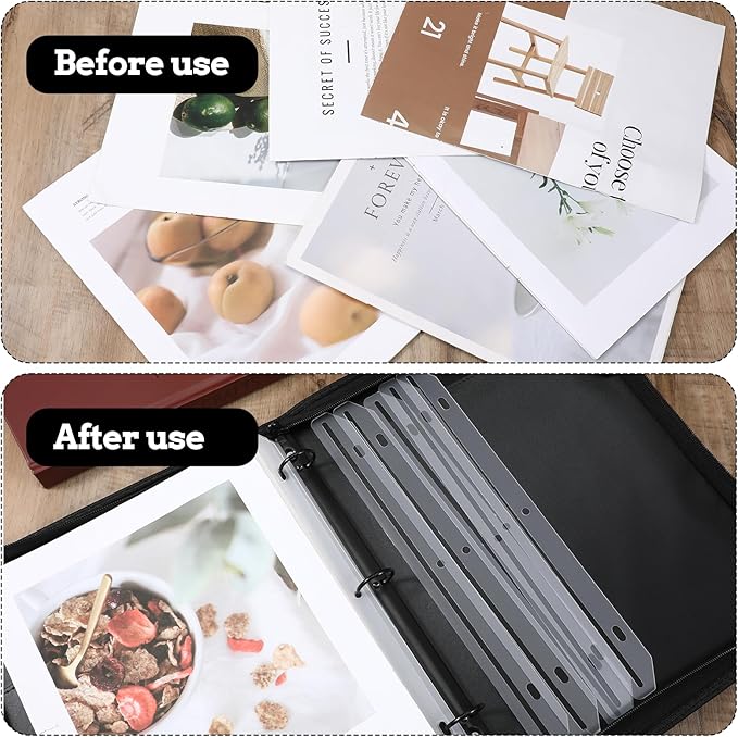 24Pcs 3 Hole Magazine Binder Inserts Holder, 3 Ring Binder Strips Punched Magazine Organizer Sheet Music Folder for Paper File Book(Translucent White)