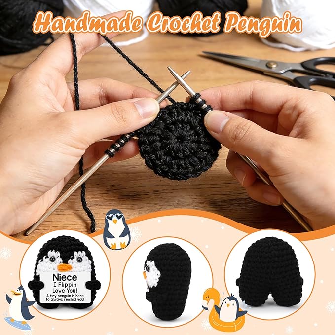 Belatelove Niece Gifts from Auntie Aunt Uncle, Handmade Crochet Mini Penguin Mothers Day Cute Birthday Gifts for Niece, Funny I Love You Gift for Girls, Small Cool Easter Decor