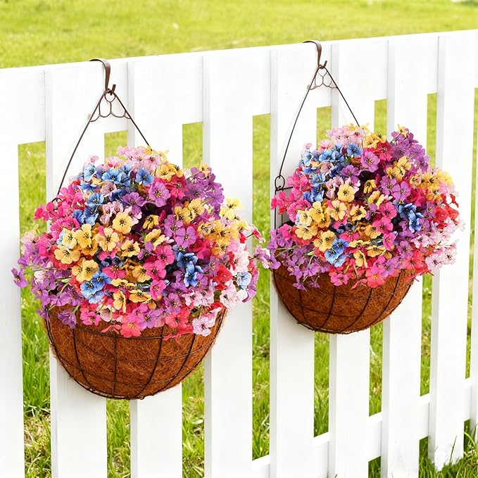 24 Bundles Artificial Flowers for Outdoor Faux Plants for Spring Summer Decoration, UV Resistant Realistic Silk Plastic Fake Flowers Garden Porch Patio Balcony Yard Front Home Decor