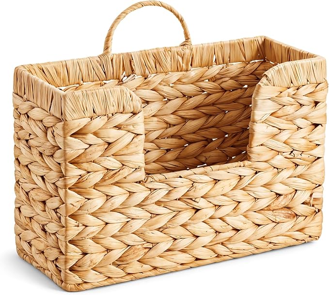Woven Hanging Magazine Holder, Water Hyacinth Hanging Magazine Basket 11.8 x 4.3 x 7.9 Inch Wall Mounted Basket for Mail Woven Wall Magazines Rack with Handle for Home Office