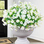 MARTINE MALL 12 Bundles Look Real Artificial Flowers for Outdoors, Realistic Fake Outdoor Flowers, UV Resistant Silk Petunia Flowers for Outside Faux Flowers Plants for Outdoor Porch, White