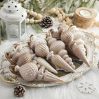 Yunlly 9 Pcs Neutral Christmas Ornaments Textured Christmas Tree Decor with Hanging Loop Modern Brown Hanging Finial Ornaments Shatterproof Home Decor for Xmas Vintage Rustic Farmhouse (Modern Color)