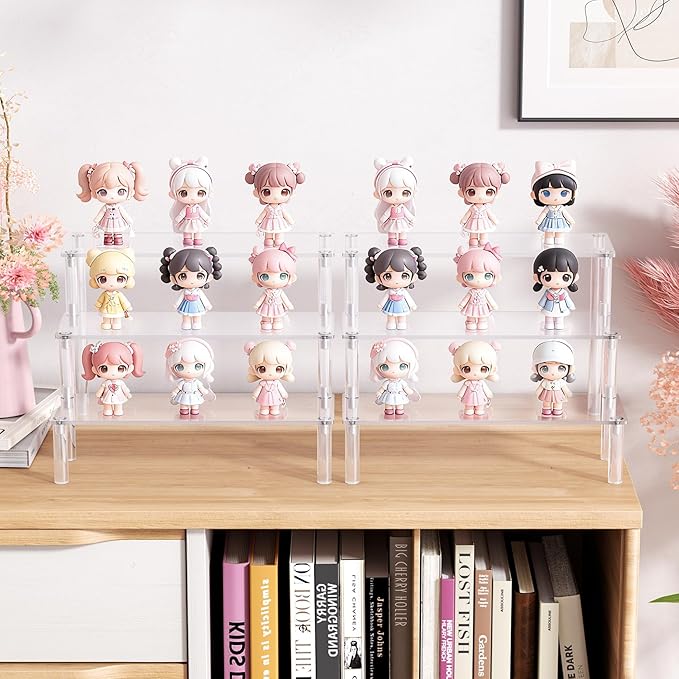 2 Packs Acrylic Display Stand Riser,3 Tier Perfume Organizer Cupcake Stand Acrylic Pop Shelves Holder,Clear Desk Display Shelf for Figure,Trinket,Collectibles,Dessert Tray Stands for Party Decor-7.9in