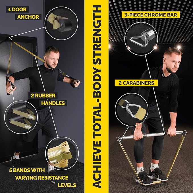 Tribe Lifting Resistance Bands for Working Out Men and Women - Set of 5 Pull Up Bands for Strength Training, Exercise Bands with Handles, Door Anchor and Bar Options for Home Gym