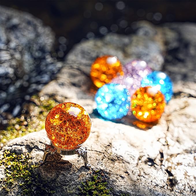 H&D HYALINE & DORA Glass Crystal Ball,40mm Ice Crack Ball,Crystal Ball Decorative for Accessories Rockery Ornaments,Orange