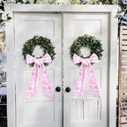 Pink French Toile Wreath Sash - 2 Pcs Sashes for Wreath Front Door Baby Shower Wedding, Rustic Wreaths Sash for Embroidery Monogram Garland Indoor Outdoor