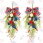 24inch Patriotic Red, White and Blue Floral Swag Wreath for Front Door Patriotic American Floral Teardrop Swags 4th of July Independence Day Rings Wreaths for Pillars Porch Wall Window Decor