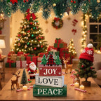 Lineshading 4 Pcs Christmas Table Decor Christmas Tree Centerpiece Joy Peace Love Sign Rustic Decorative Tree Block Signs Gift Winter Tiered Tray Decor Farmhouse for Home Xmas Party Kitchen Shelf