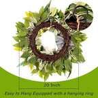 Lambs Ear Wreaths for Front Door All Season Home Decor Pocrh Wall, 20" Green Handmade Farmhouse Spring Summer Wreath with Lavender Bow