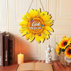 Panelee Christain Sunflower Wooden Hanging Decor for Kitchen Door 11.8 Inch Bible Verse Sunflower Shape Welcome Sign for Wall Front Door Room Home Decor Christian Gift for Family Friends