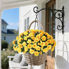 HyeFlora Artificial Fake Flowers Plants for Spring Outdoor Outside Decor, Faux Silk Yellow Camellia UV Resistant Realistic for Planter Front Door Porch Patio Balcony Decoration, 3 Large Bundles