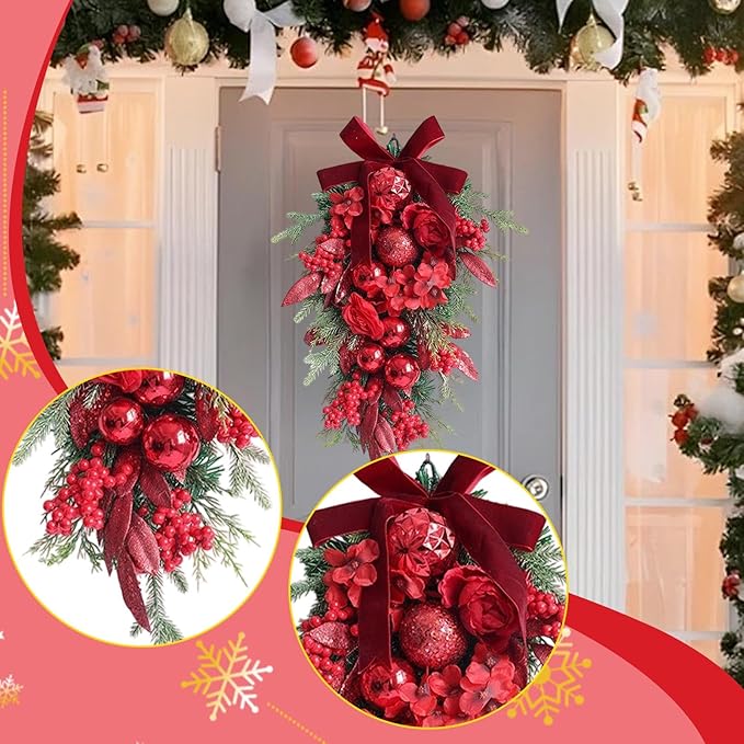 Christmas Teardrop Swag Wall Hanging Decor Christmas Decoration Decorative Hanging Ornament Wreath for Window Holiday Home