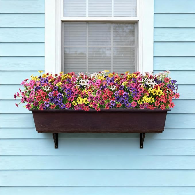 Artificial Flowers for Outdoor Faux Flower Spring Decoration, 12 Bundles Fake Plants Silk Daisy Bulk UV Resistant Realistic for Outside Porch Patio Balcony Planter Yard Garden Home Decor(Mixed 2)