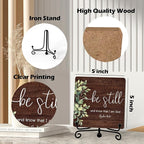Inspirational Christian Desk Decor, Be Still And Know That I Am God Rutsic Sign, Desk Decorations For Office Home Living Room Bathroom, Eucalyptus Shelf Decor, Wooden Plaque With Stand (05)