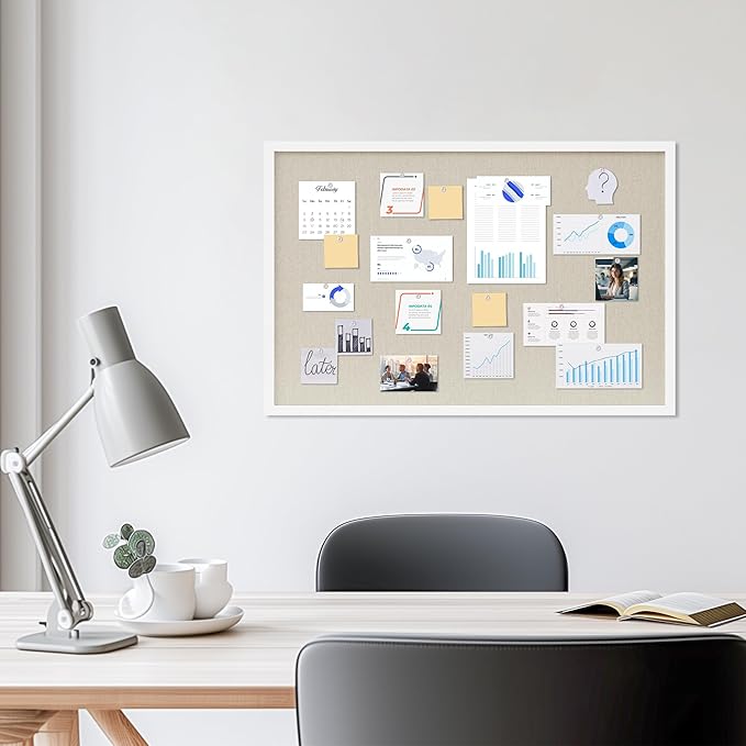 DAHAPYBOO Cork Board with Linen White,Bulletin Board 30"x20" Hanging Corkboards for Office Home School Message Board or Vision Board Decoration.