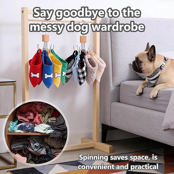 Dog Clothes Hangers Dog Scarf Organizer for Closet Dog Bandanas Holder Bib Hanger Harness Holder with 6 Hooks Space Saving Closet Organizers and Storage（2 Packs）