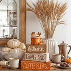 Lineshading 4 Pcs Fall Decorations for Home Wooden Hot Cocoa Coffee Block Sign Thanksgiving Tiered Tray Decor Thanksgiving Centerpiece Rustic Fall Table Decor for Autumn Harvest Party Home Kitchen