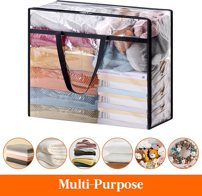 Lifewit 3 Pack Clear Clothes Storage Bags, 110L Plastic Blanket Storage Bag, Vinyl Foldable Moving Bags with Zipper, Closet Organizers and Storage Containers for Bedding, Duvet, Comforter